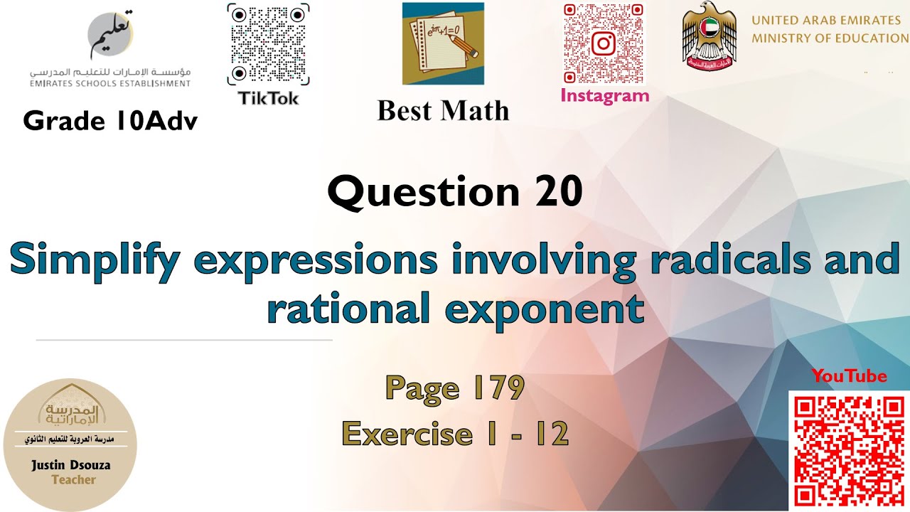 Simplify expressions involving radicals and rational exponent | Q20 P2 ...