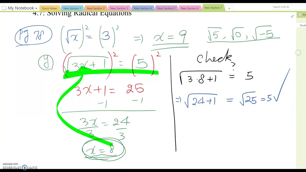 4.7 Solving Radical Equations Part 1 - YouTube