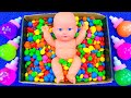 Satisfying Video | Mixing Color Candy in Pool with Skittles Playdoh Balls & Slime Milk Bottle ASMR