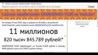 Доход GRANDENIKO VLOG с монетизации контента на Ютубе @GRANDENIKOVLOG