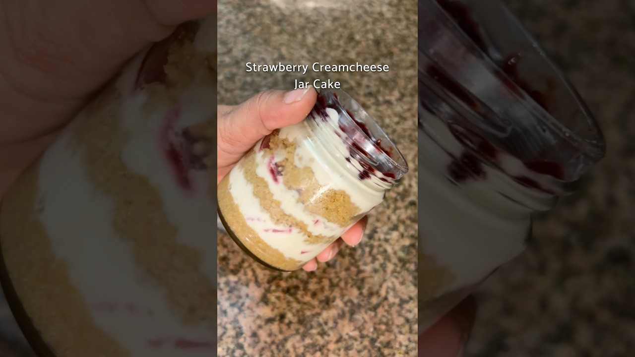 No Oven Needed! Strawberry Cream Cheese Jar Cake Recipe 🍓🍰 