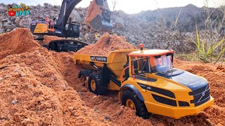 Volvo Hauler and Excavator | Construction Site | Huina 1594 & Double E E591 | Cars Trucks 4 Fun