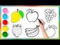 Learn fruits  painting and colouring for kids  toddlers mango apple grapes strawberry  abc