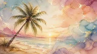 4K Framed TV Art Screensaver | Tropical Palm Tree Sunset | Coastal Watercolor Elegance screenshot 4