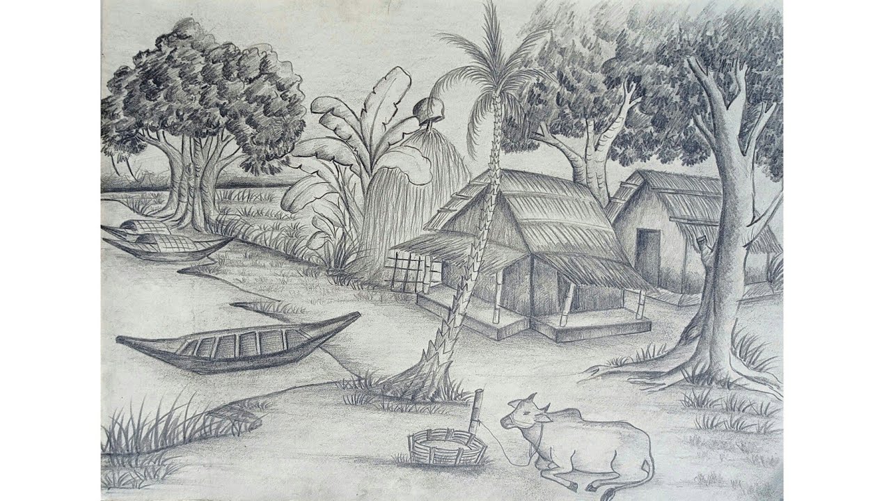 rural village life scenery drawing  YouTube