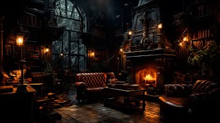 Castle Room Fireplace And Rain Sounds  Your Peaceful Retreat | Music For Relaxation & Deep Sleep
