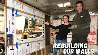 REBUILDING OUR WALLS IN OUR VINTAGE TOYOTA DOLPHIN CAMPER Van || RV Gut and Remodel