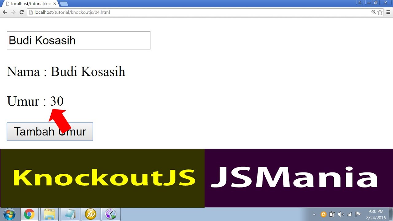 Membangun web dengan KnockoutJS (04) data binding dengan click - YouTube