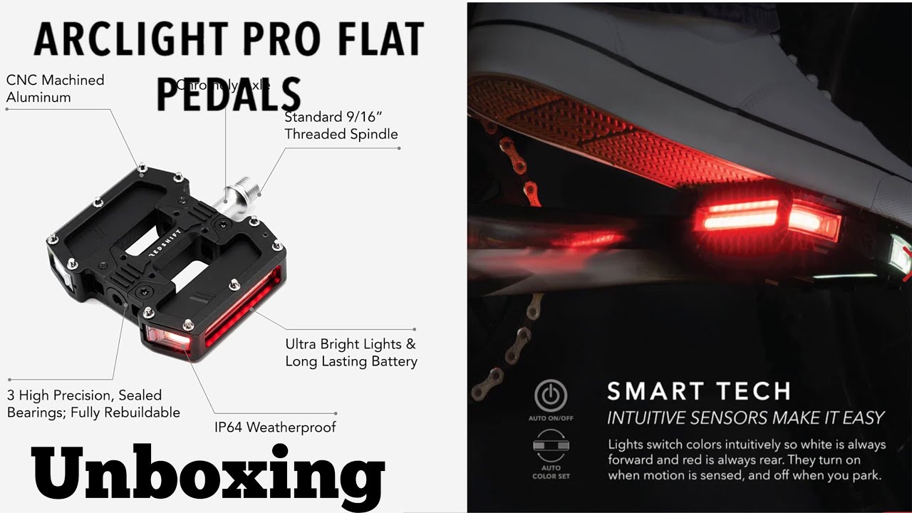 REDSHIFT ARCLIGHT PRO Flat Bicycle Pedals with LED Lights ( UNBOXING).