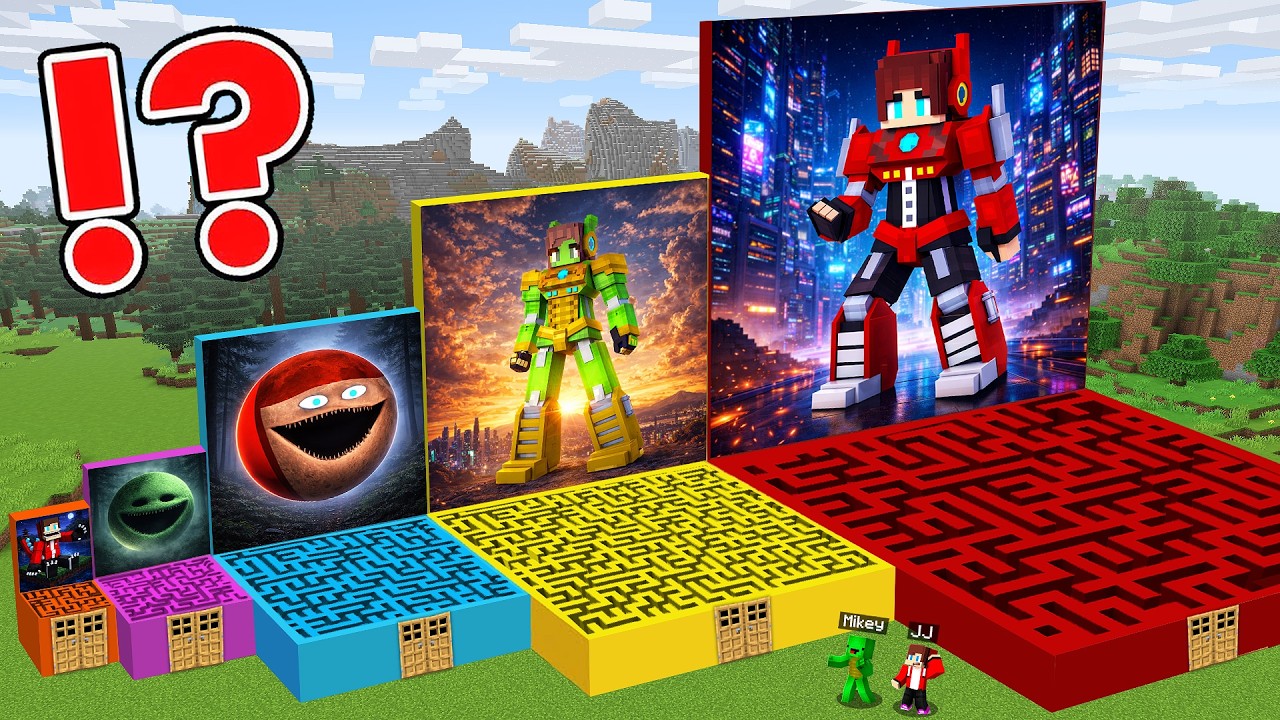 JJ and Mikey Survive in a HUGE MAZE TRANSFORMER GIRL'S in Minecraft Challenge - Maizen