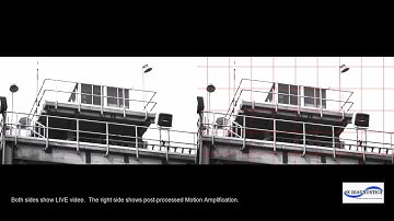 Motion Amplification - Split screen of a Stone crusher super-structure steel frame top deck