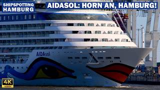 AIDAsol - Sail away aus Hamburg mit beeindruckendem Schiffshorn | Shipspotting Hamburg