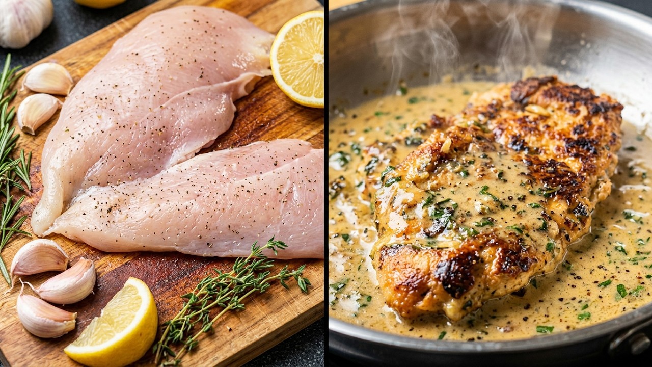 La recette française d'escalope de poulet à la sauce et à la poêle ...