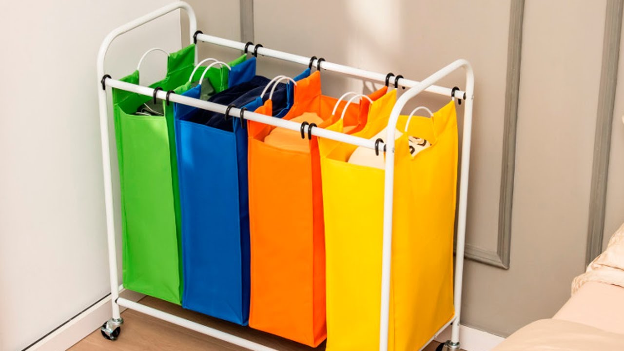Space Saving Laundry Sorter On Wheels Heavy Duty 4 Section