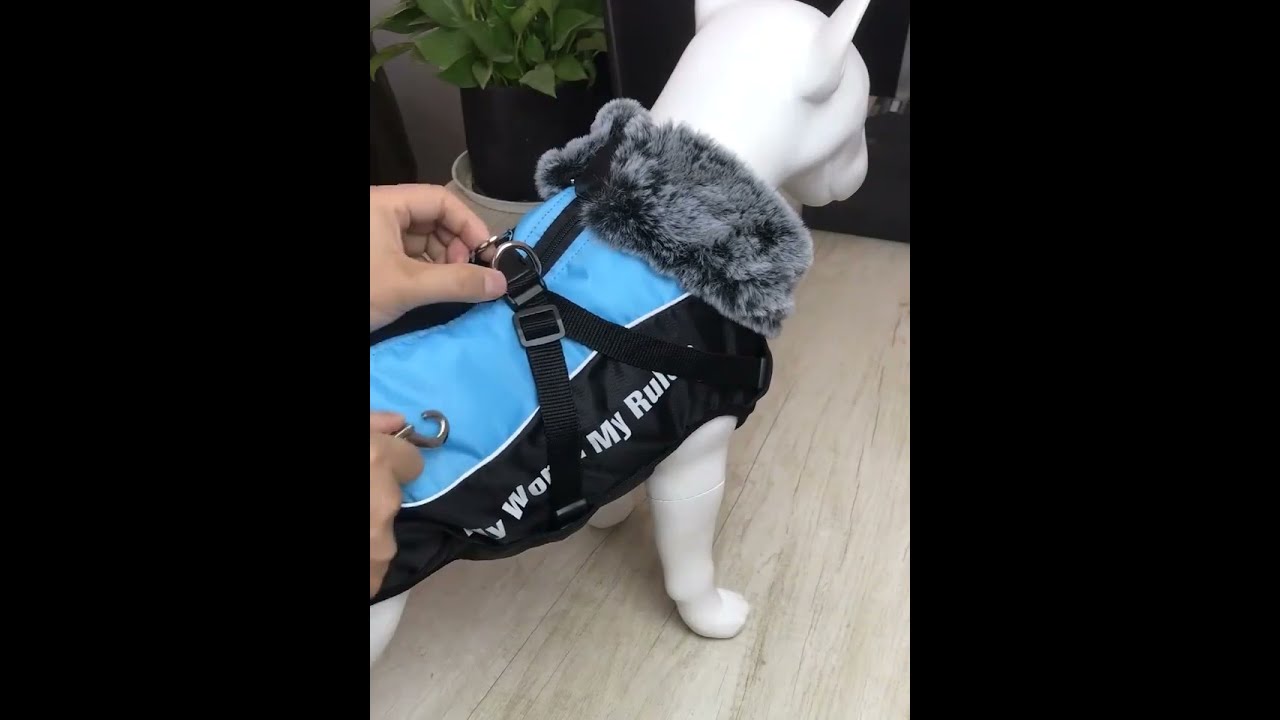 Windproof Dog Jacket with Harness Furry Collar For Small Medium Large Dog