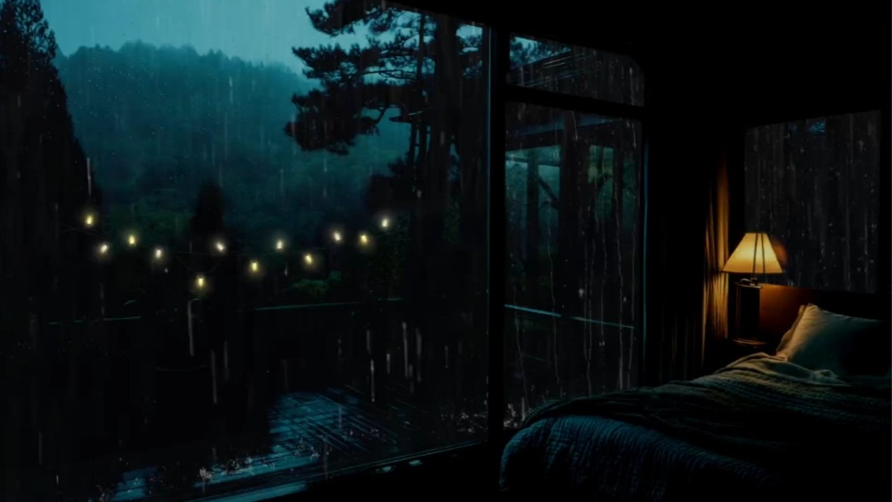 Deep Forest Rain Around a Cozy Cabin 🌧 (No Ads) | Dark Bedroom Sounds for Restful Sleep