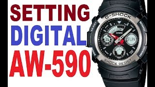 Setting G-Shock AW-590 digital time manual 4778