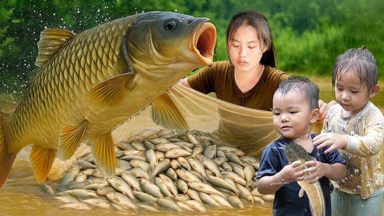 How We Catch Huge River Fish to Sell | Cooking Fresh Fish for My Little Girl