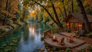 Autumn Mountain Riverside Porch Campfire 🍂 Soft Piano Music &  Nature Sounds for Deep Relaxation screenshot 5