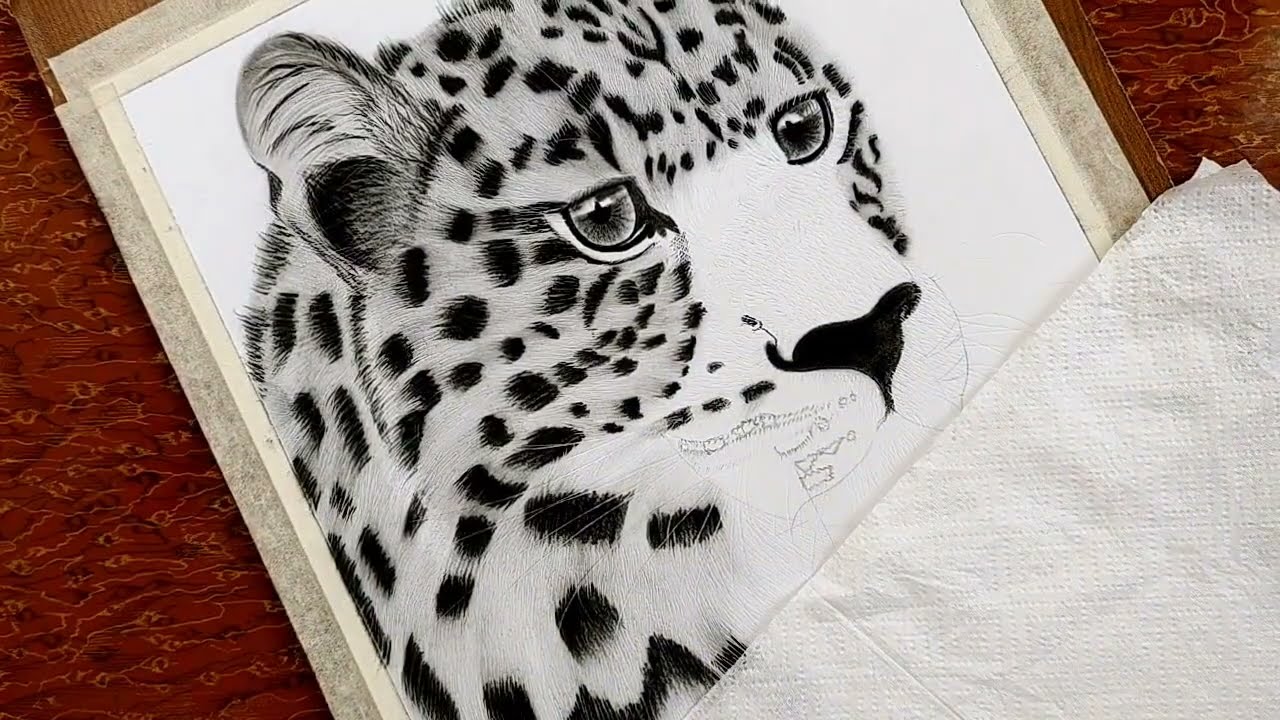 How to draw a leopard using charcoal 😊 ll how to draw furry texture ll leopard hyperreal portrait 😊