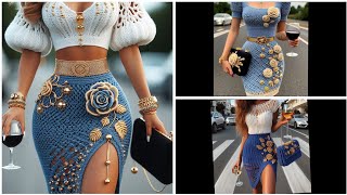 👉BLUE SLIT SKIRT CROCHET 😳👉🧶. GUCCI SKIRT with Crochet Clutch Bag 😳#crochet #knitting  #fashion