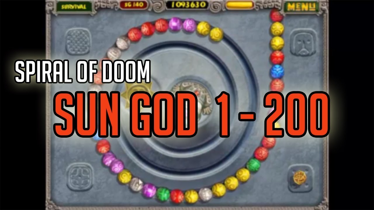 Zuma Deluxe -- Sungod 1-200 (Spiral of Doom Gauntlet Survival gameplay)