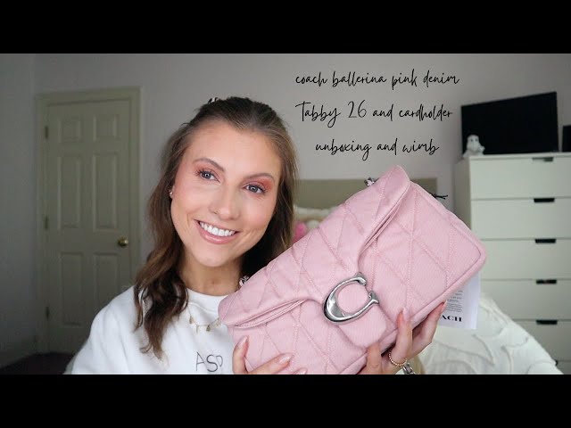 coach ballerina pink denim tabby 26 and cardholder unboxing and