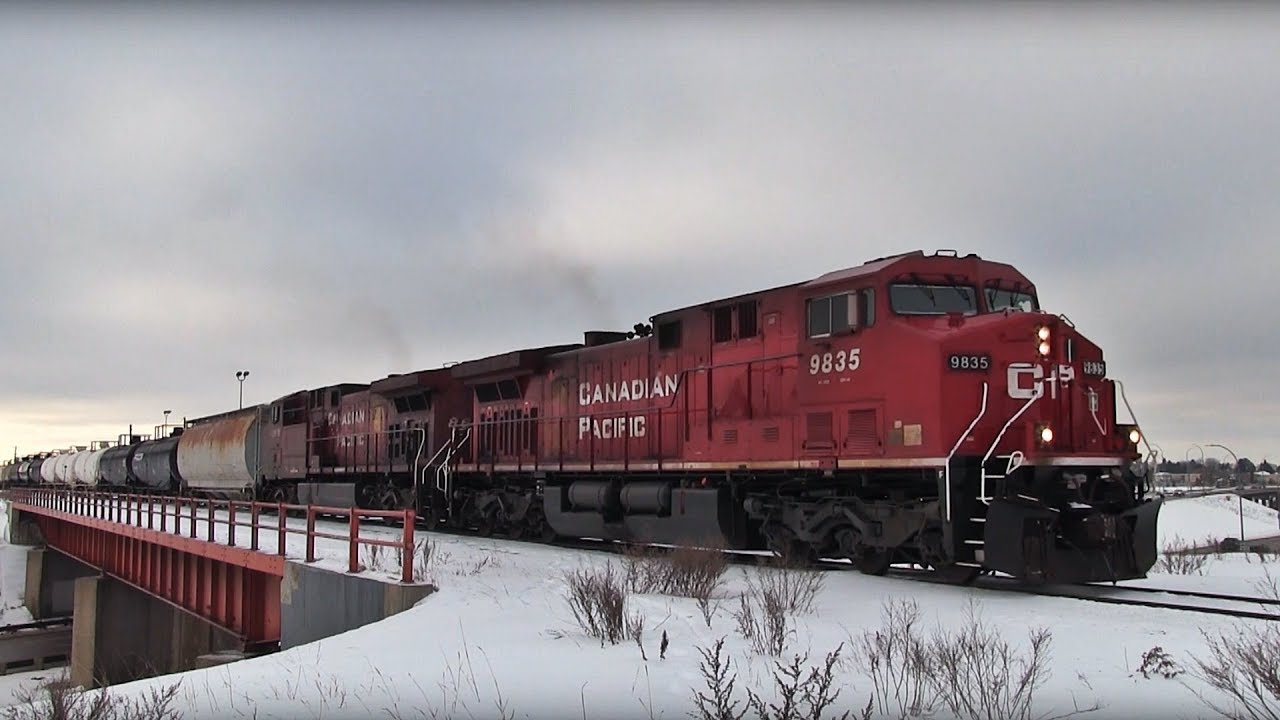 CP 2-293 Crawls Up Behind CP 293 Heading Through CP Lambton Park At Edmonton AB