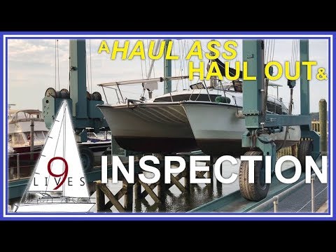 Our First Catamaran Haul Out - Inspect & Measure (Boat Work: Sailing 9 LIVES)