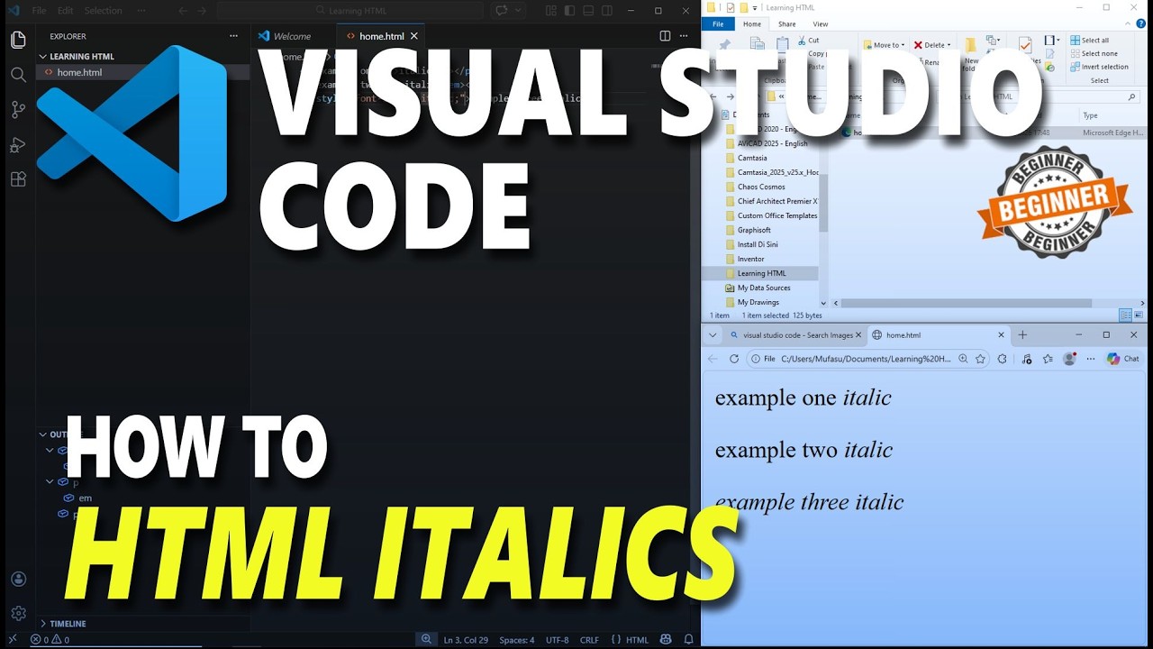 Visual Studio Code HTML How To Do Italics - YouTube