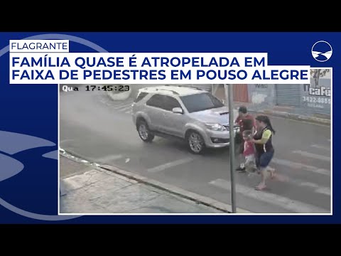 Flagrante: Família quase é atropelada em faixa de pedestres em Pouso Alegre