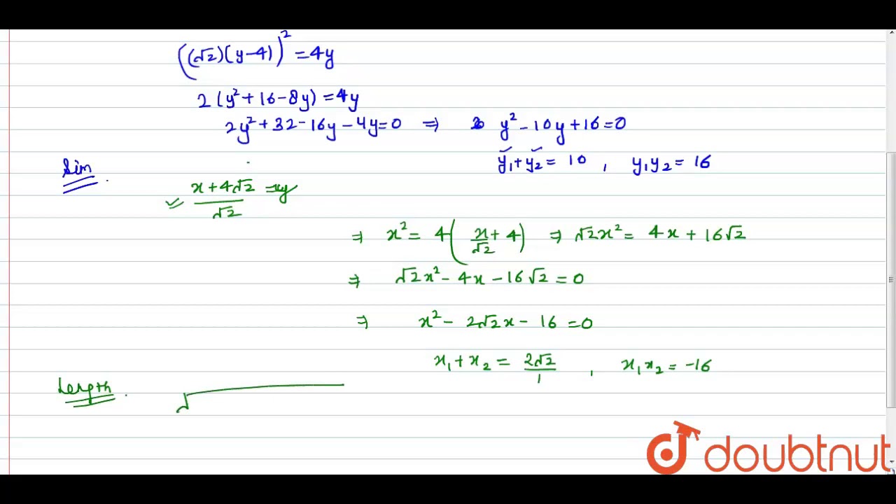 The Length Of The Chord Of The Parabola X 2 4y Having Equations X Sqrt 2 Youtube The Length Of The Chord Of The Parabola X 2 4y Having Equations X Sqrt 2 Youtube