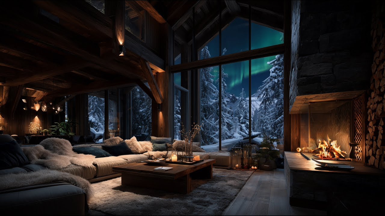 Cozy Fireplace 🔥 Luxury Alpine Cabin | Crackling Fire & Soft Air Ambience | 4K | 3 Hours