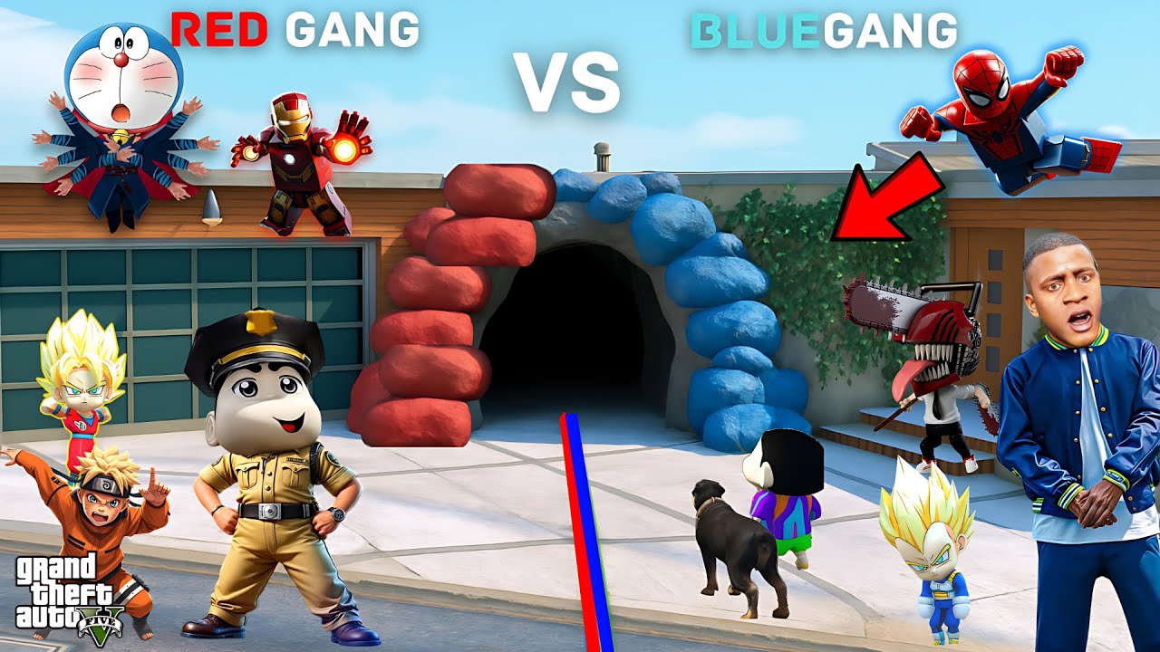 Franklin Blue Gang VS Shinchan Red Gang Secret Cave In GTA 5!