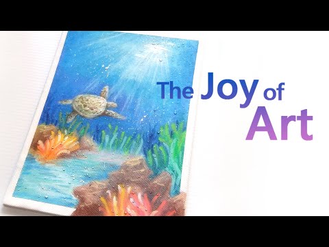 蠟筆畫 / 壓克力畫 / 畫海龜 / 畫海底世界《 DIY Painting # 15》海龜游啊游《The Joy of Art》