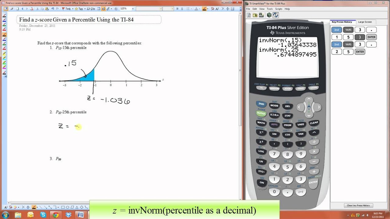 Percentile Z Score Chart