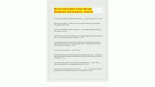 Drivers Education Exam Review Questions and answers rated A Questions with 100 Correct Answers Ver