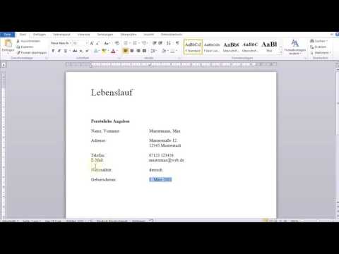 Einfacher tabellarischer Lebenslauf in Word