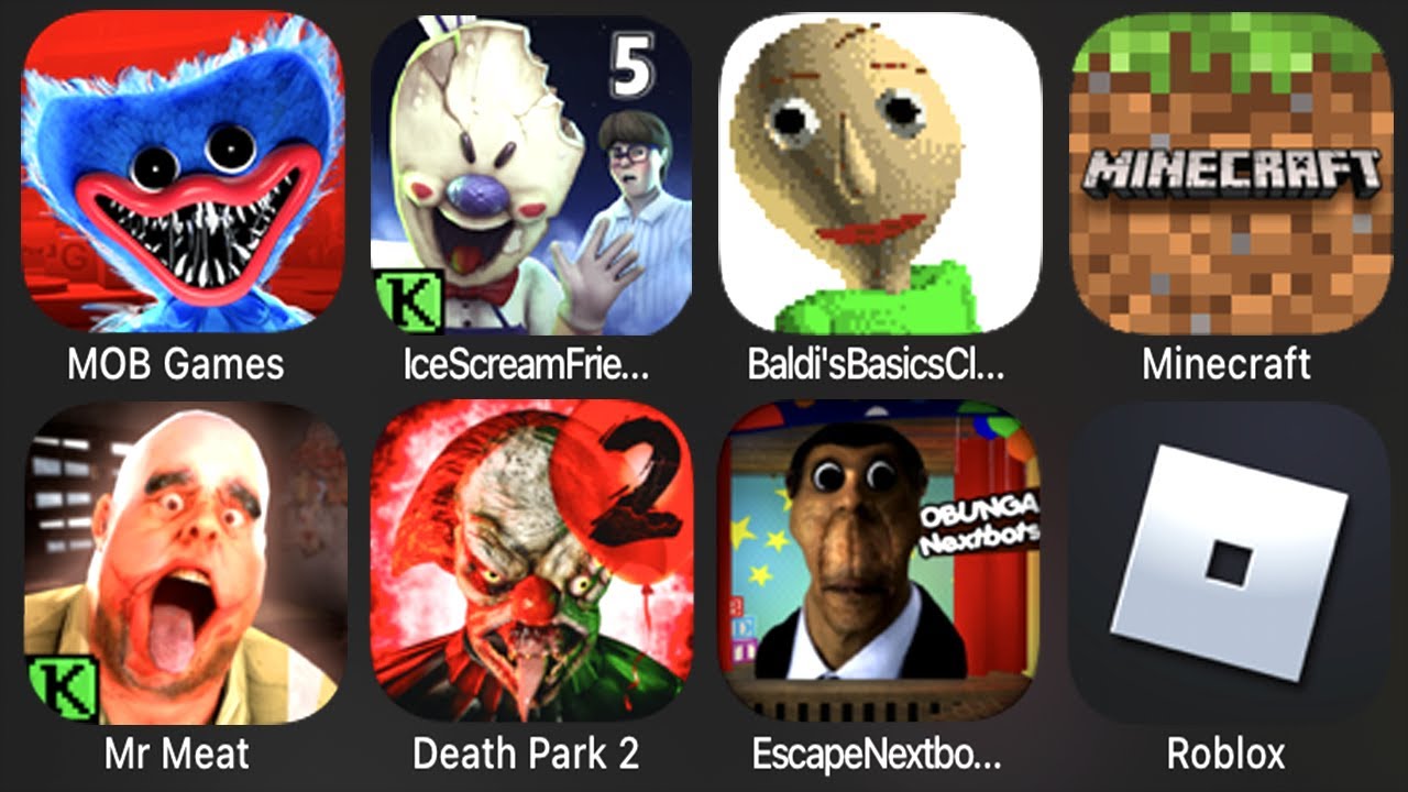 Poppy Mobile,Ice Scream 5,Baldi's Basics,Minecraft,Mr Meat,Death Park 2 ...