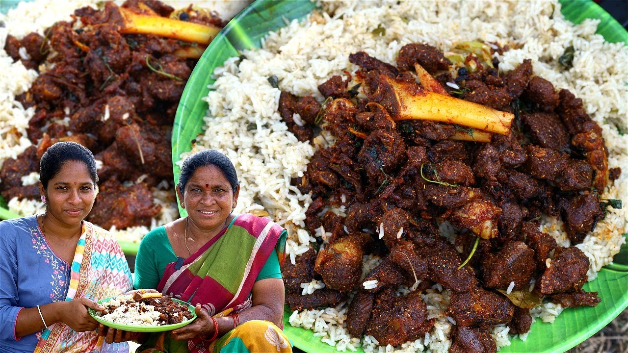 మంచి యాట మాంసం వేపుడు l మాంసం ఉడికించిన నీళ్ళతో భగార అన్నం l రుచి మామూలుగా లేదు l mutton recipe