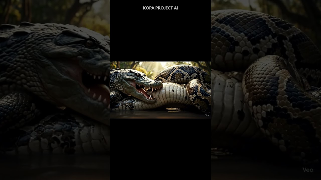 Crocodile vs Python: Death Grip Showdown | KOPA PROJECT AI – Wildlife & Nature Through AI Technology
