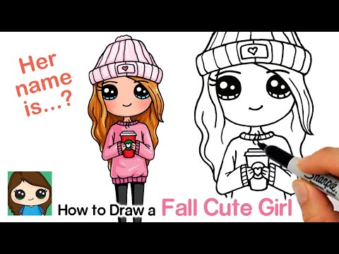 How to Draw a Cute Girl for Autumn Holding Cup of Hot Coco