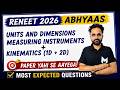Re NEET 2026 Abhyaas | Units And Dimensions, Measuring Instruments + Kinematics(1D + 2D) | MEQ