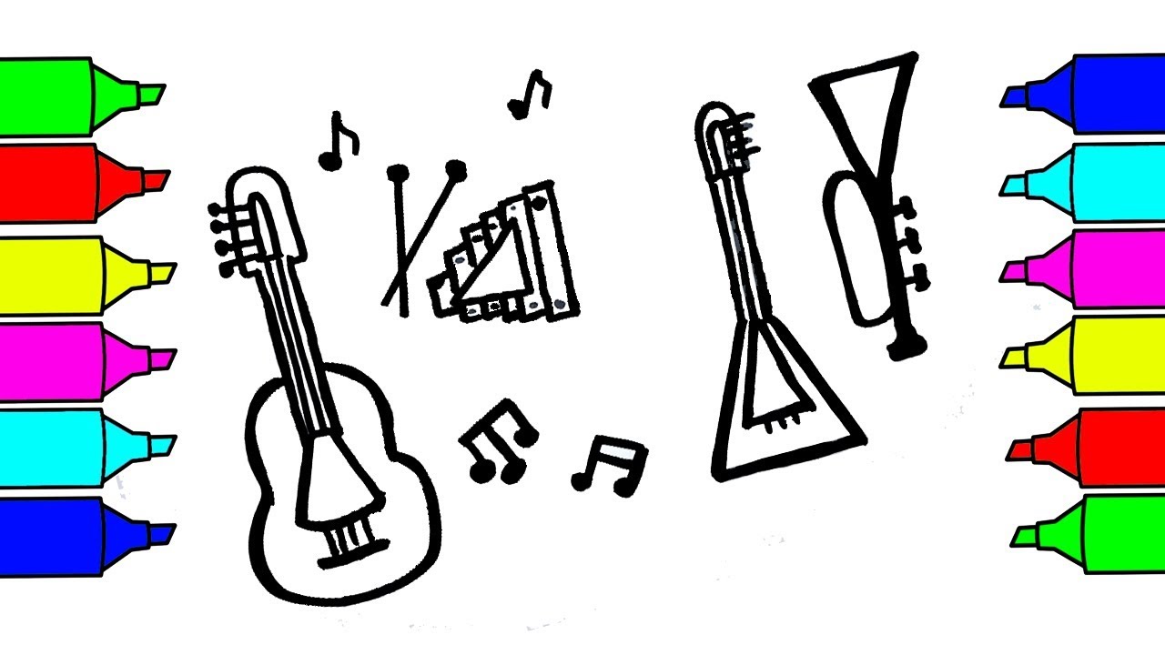 How to Draw Musical Instruments Coloring Pages For Kids YouTube