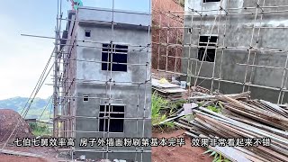 小陈的老挝媳妇儿   七伯七舅效率高  房子外墙面粉刷第基本完毕 效果非常看起来不错