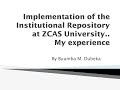 Buumba Dubeka: Implementation of Institutional Repository at ZCAS University
