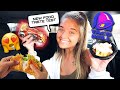 Trying TACO BELL New Food Items!! Cheesy Fiesta Potatoes, Spicy Potato Soft Taco, and Quesalupa!