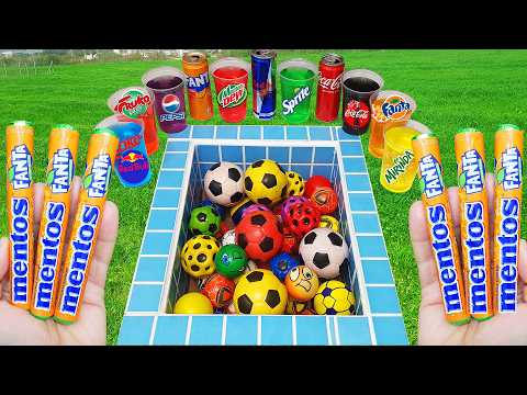 Football VS Coca Cola of Fanta vs Popular Sodas! 7up Fruko Sprite Pepsi Pepsi And Mentos İn The Pool