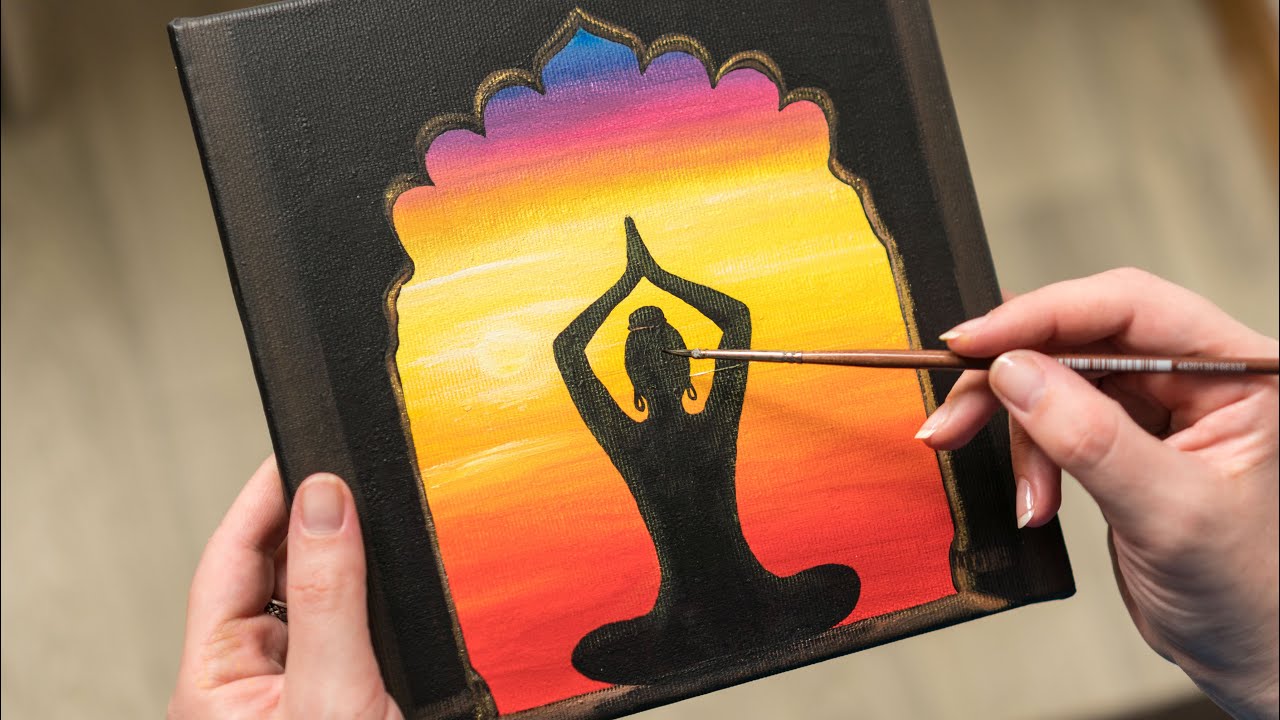Yoga Meditation in India Acrylic painting / Homemade Illustration (4k