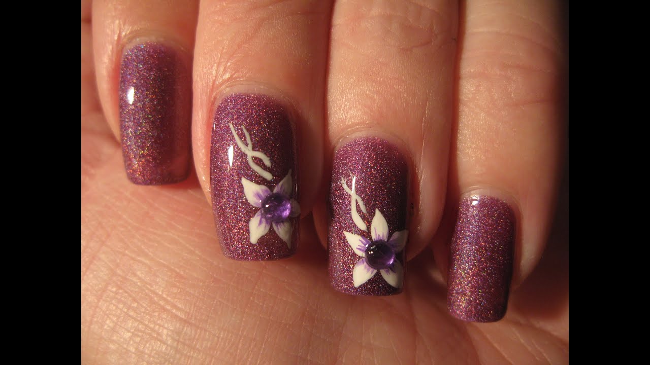 Nail art Subtle flower w/ rhinestone Beginner YouTube